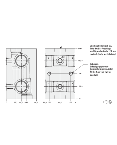 Cross port mit Messanschlüssen