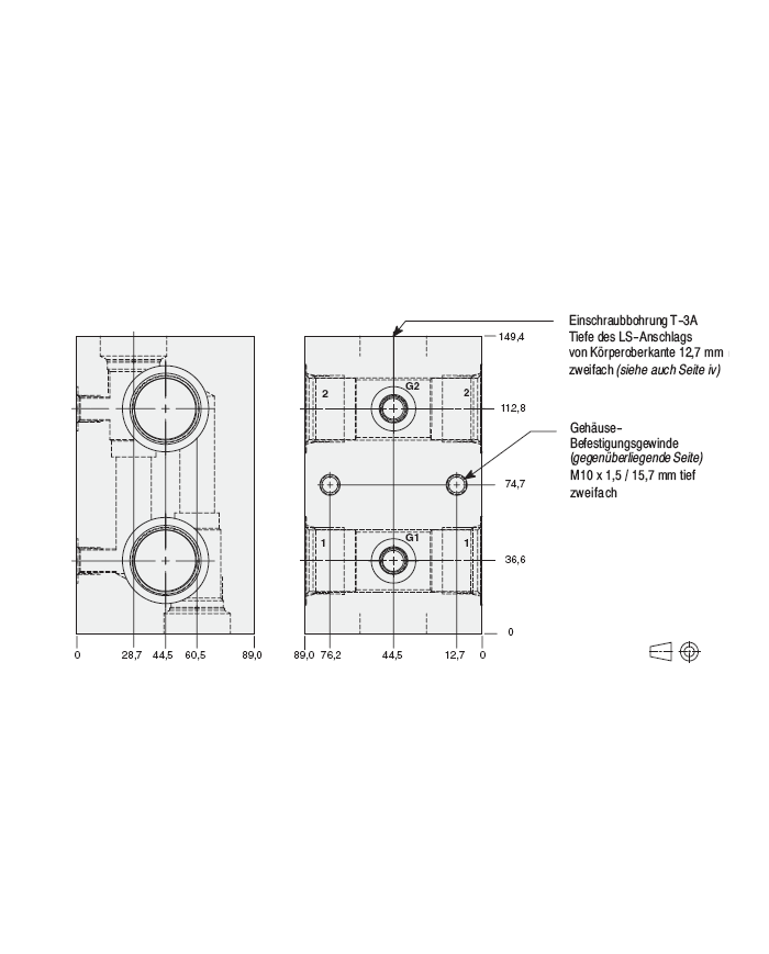 Cross port mit Messanschlüssen