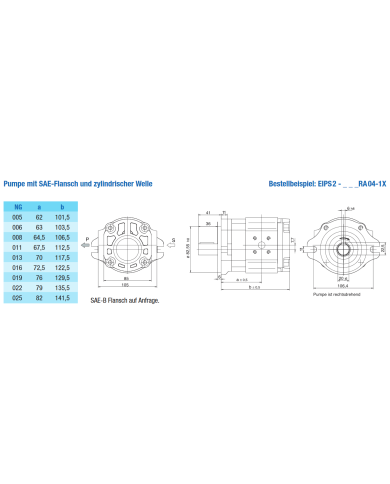 EIPS2 SAE-2-Lochflansch, Welle zylindrisch