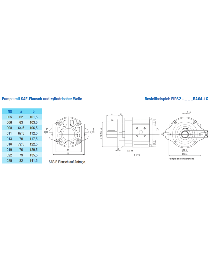 EIPS2 SAE-2-Lochflansch, Welle zylindrisch