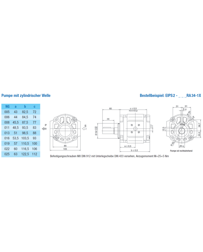 EIPS2 Direktbefestigung, Welle zylindrisch