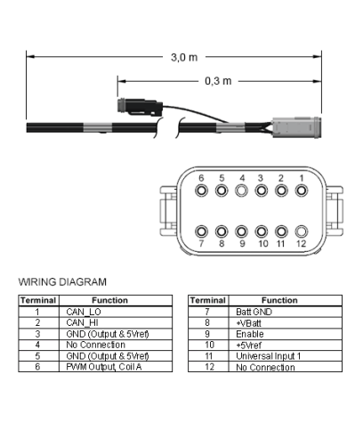 Kabel 3m einkanalig mit 12-poligem Deutsch-Stecker und 2-poligem Deutsch-Stecker