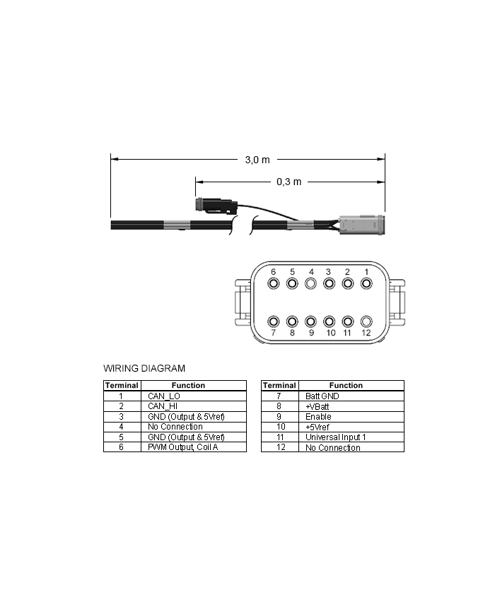 Kabel 3m einkanalig mit 12-poligem Deutsch-Stecker und 2-poligem Deutsch-Stecker