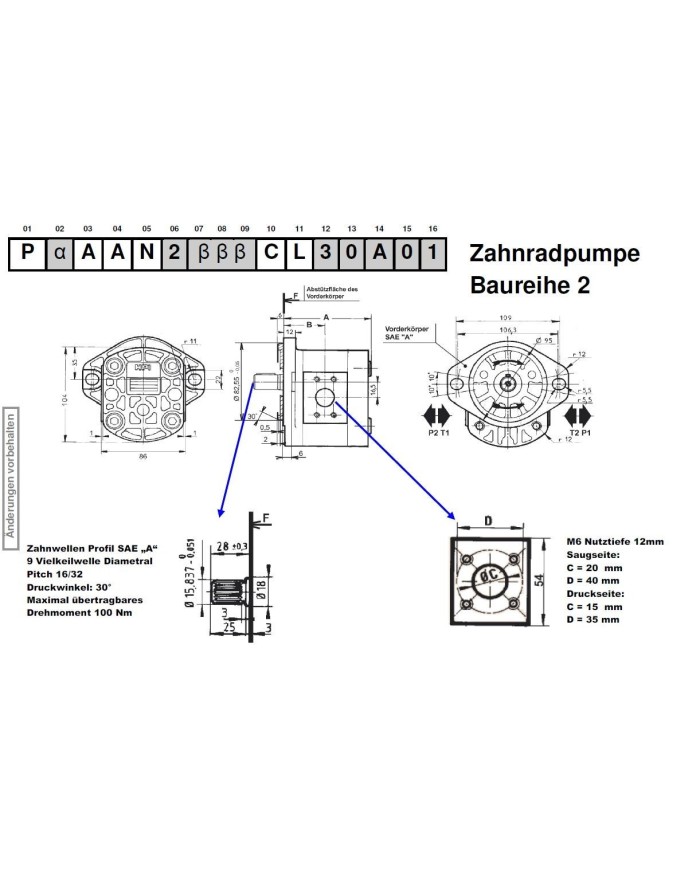 2-Lochfl. SAE A, Zahnwelle SAE A
