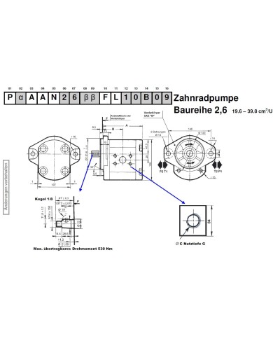 2-Lochfl. SAE B, Welle Kegel 1:8
