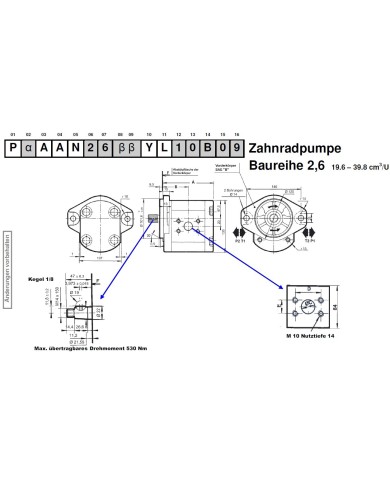 2-Lochfl. SAE B, Welle Kegel 1:8