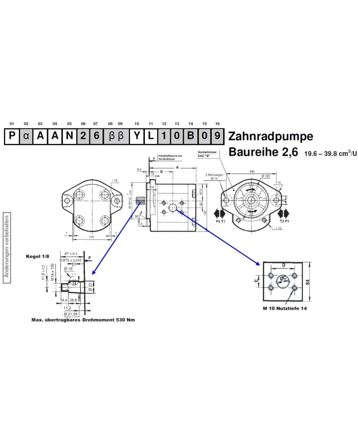2-Lochfl. SAE B, Welle Kegel 1:8