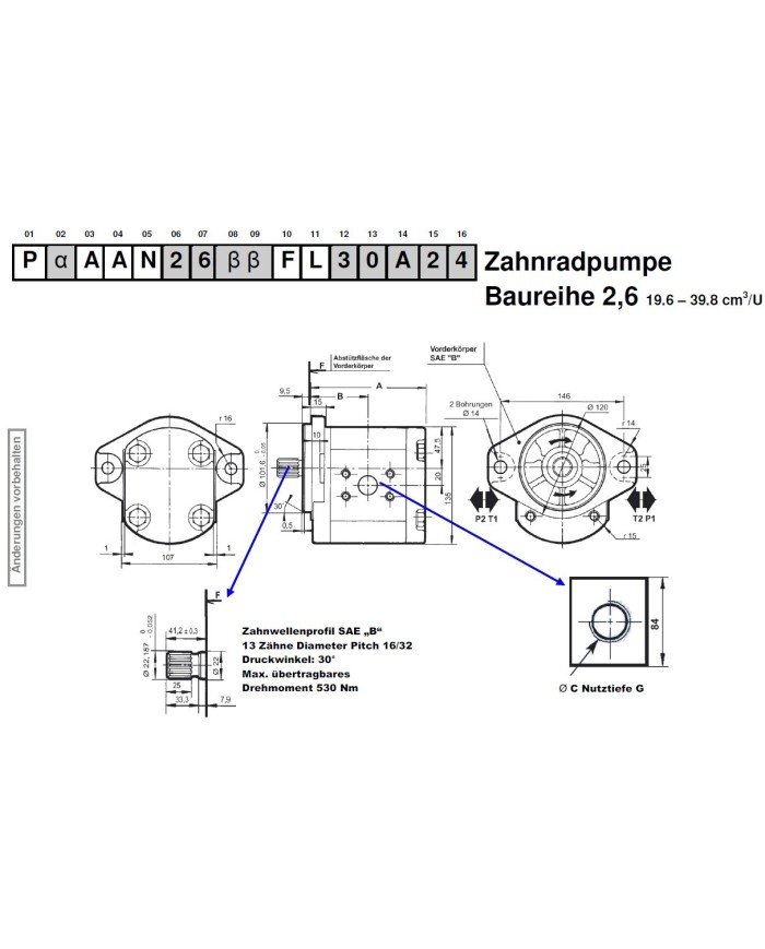 2-Lochfl. SAE B, Welle Zahnprofil SAE B