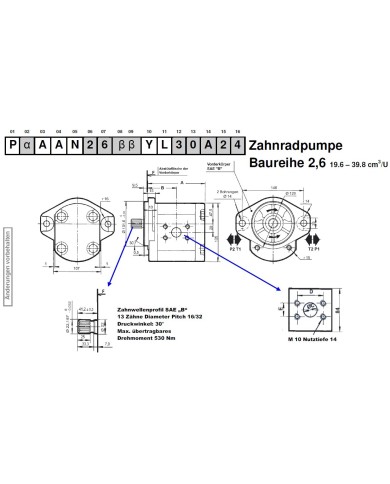 2-Lochfl. SAE B, Welle Zahnprofil SAE B
