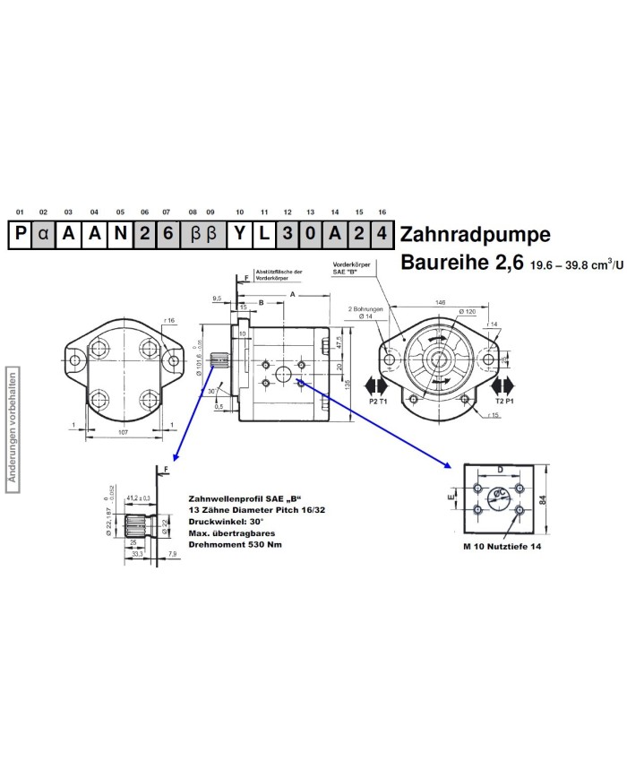 2-Lochfl. SAE B, Welle Zahnprofil SAE B