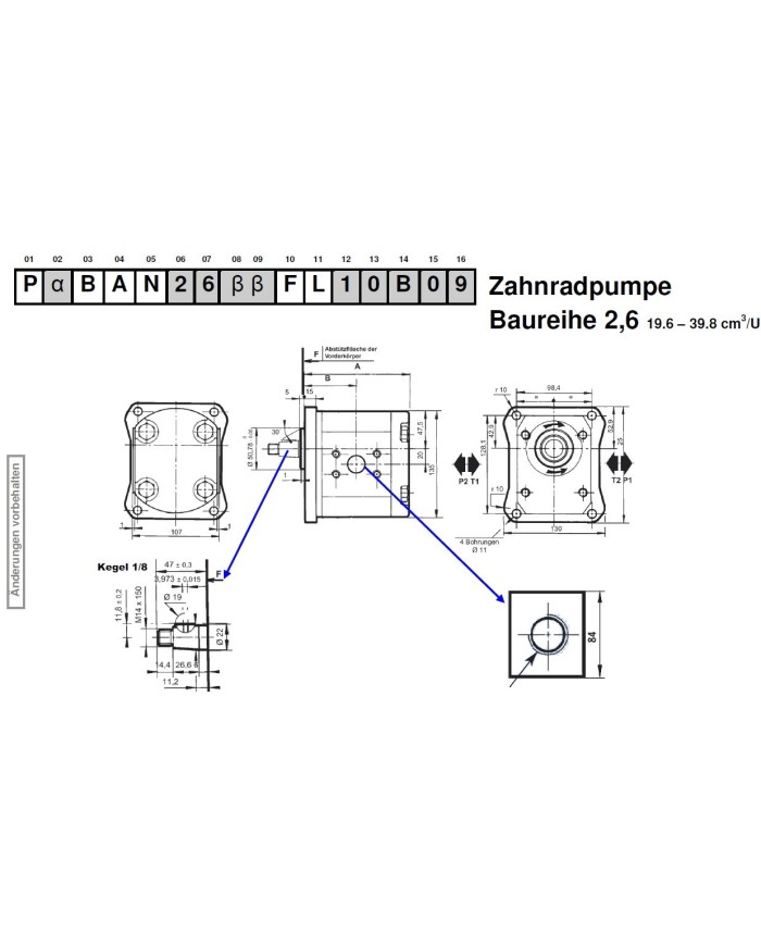4-Lochflansch, Welle Kegel 1:8