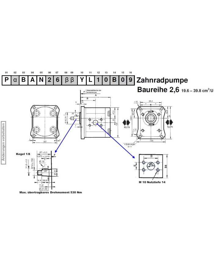4-Lochflansch, Welle Kegel 1:8
