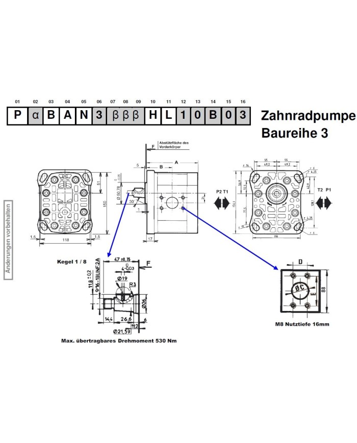 4-Lochflansch, Welle Kegel 1:8