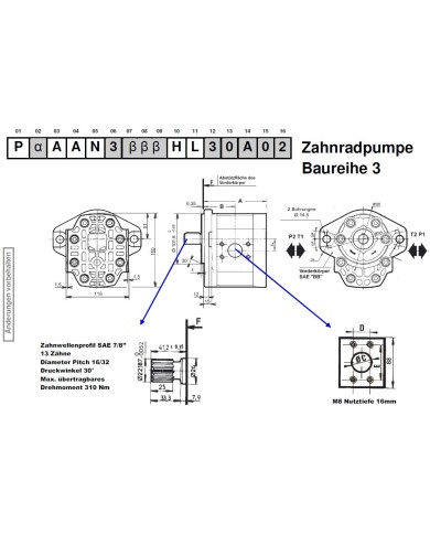 2-Lochfl. SAE B, Welle Zahnprofil SAE 13T 16/32