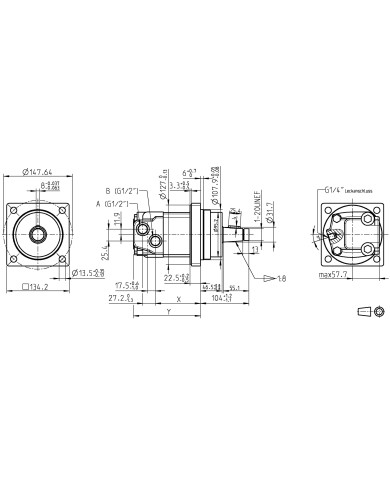 4-Lochfl. Wheel, 1-1/4" Welle konisch, 1/2" BSP Anschluss