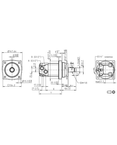 4-Lochfl. Wheel, 1-1/4" Welle konisch, 1/2" BSP Anschluss